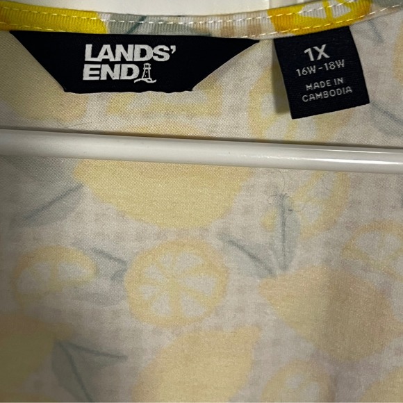 LANDS' END Women's SIZE 1X LARGE Cap Sleeve LEMON PRINT DRESS Twist Accent - Picture 8 of 12